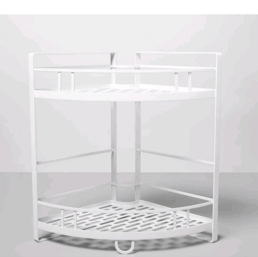 New Metal 2-Tier Corner Shelf White